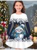 Girls' Autumn and Winter Fashion Dress, 3D Christmas Print Round Neck Long Children's T-shirt Dress, Casual Versatile, Christmas Clothing