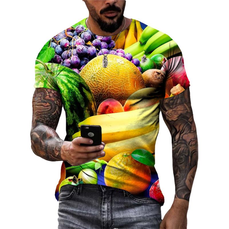 Летние забавные футболки с рисунком овощей и фруктов, мужские модные оригинальные футболки с короткими рукавами с 3D принтом, топы