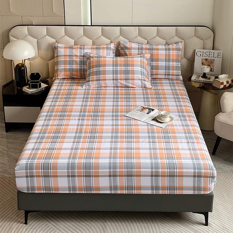 Комплект постельного белья из 3 предметов, простой, синий, в полоску, мягкий, приятный для кожи, утолщенный, 100% хлопок, эластичный, размер Queen Size