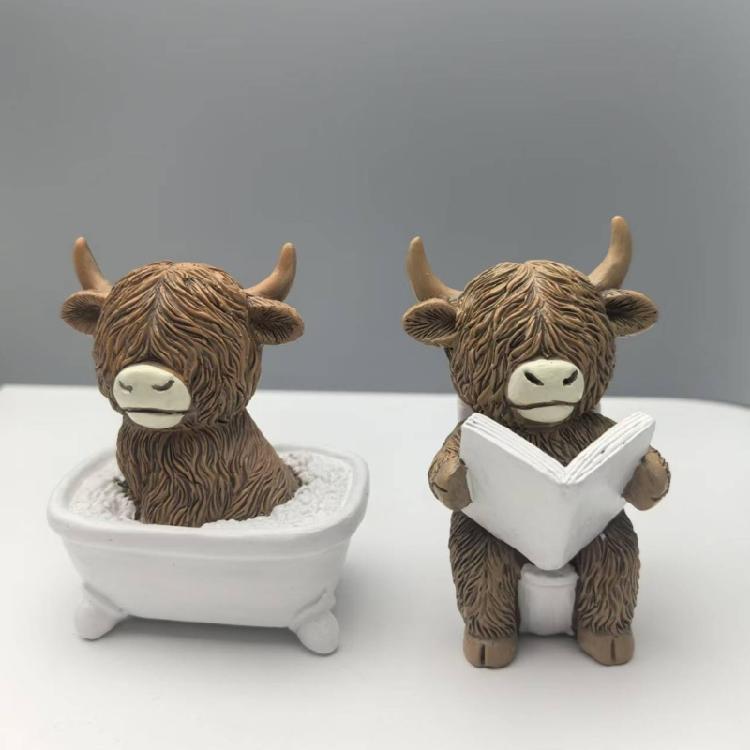 Креативная фигурка животного из смолы Статуя коровы для сиденья унитаза Декоративный акцент Для столешницы в ванной