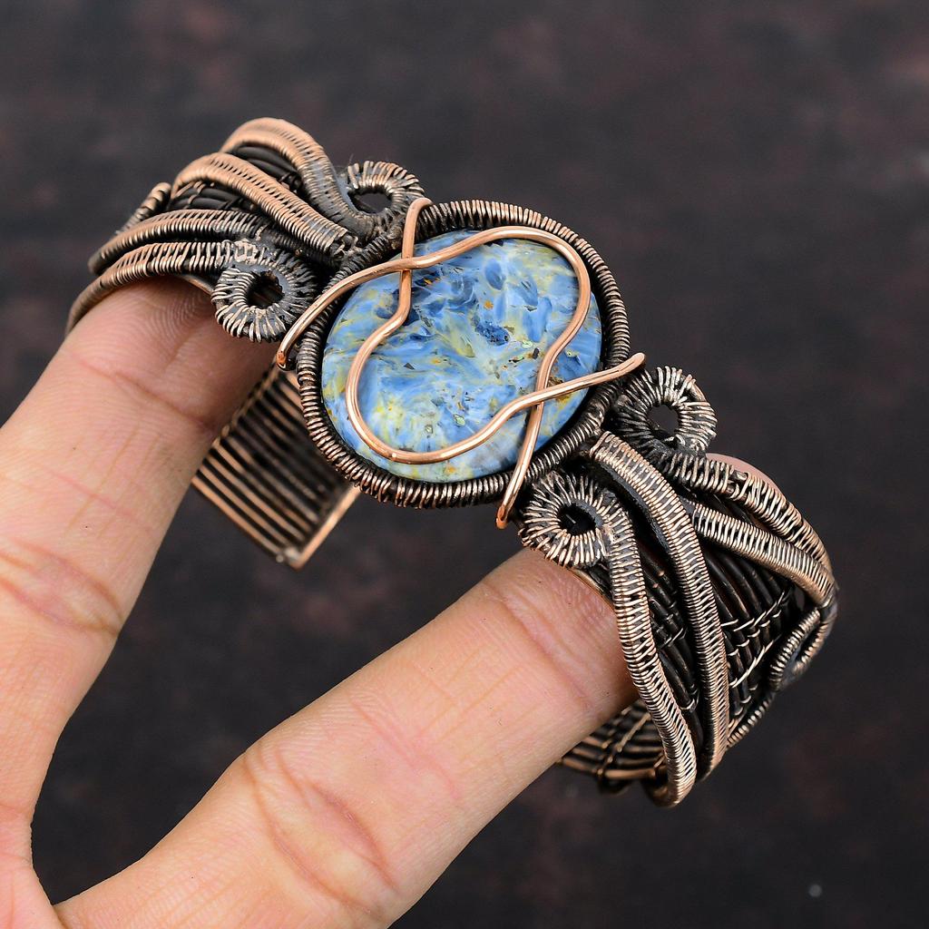 Pietersite Bangle Copper Wire Wrapped Bracelet Adjustable Cuff Bracelet Gemstone Bangle Handmade Cuff Pietersite Copper Jewelry Gift For Him