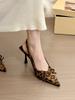 Leopard Print Beauty! Suede Pointed Bow Hollow High Heel Sandals Women's Spring Bag Head Empty Sandals