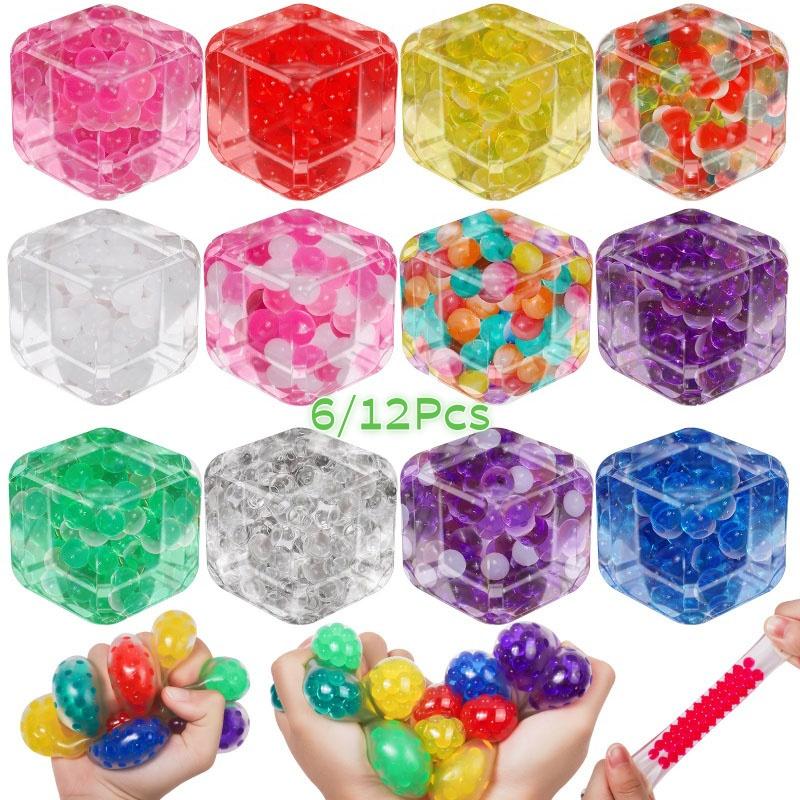 6/12Pcs Stress Balls Ice Cube Filled Foam Particles Sensory Squishy Squeeze Toy For Kids Adults Anxiety Relief Birthday Gifts