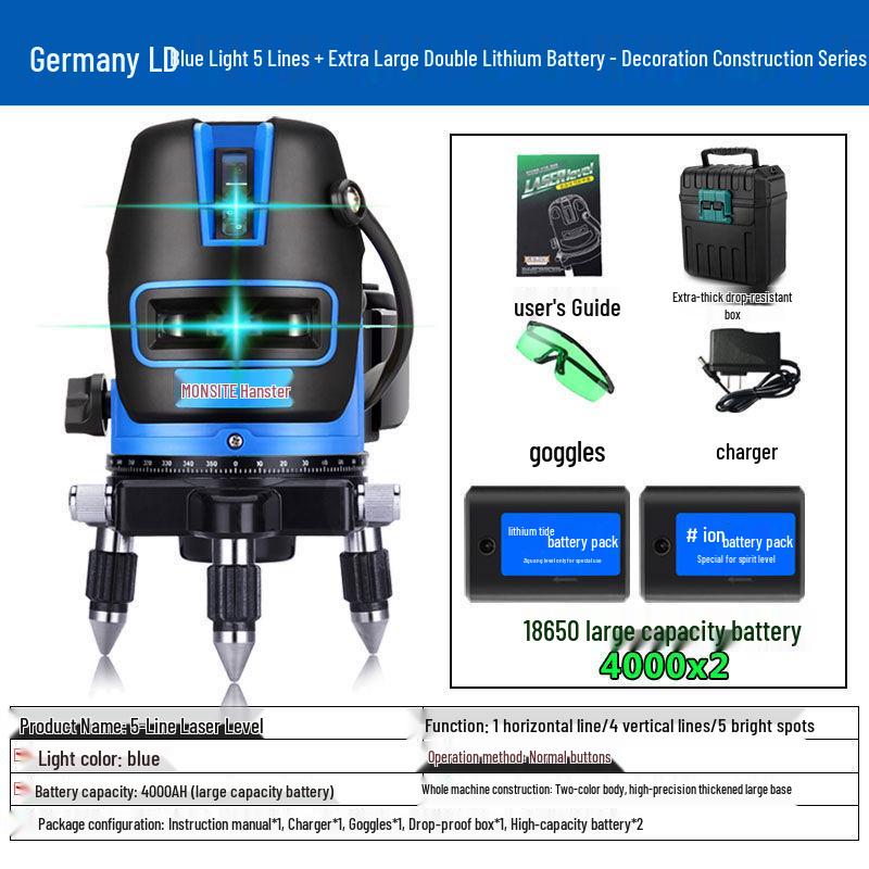 High-Precision Outdoor Infrared Laser Level with 2, 3, 5 Lines – Green/Blue Light