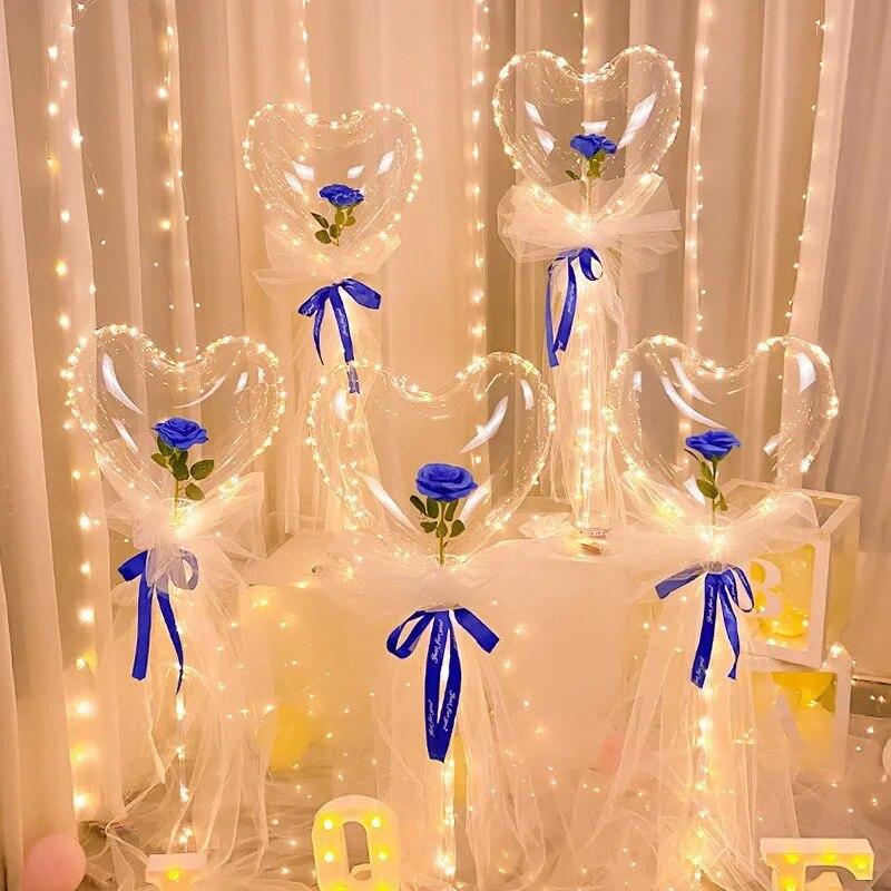 1 шт., светодиодные воздушные шары в виде сердца и розы Бобо, светящиеся на день Святого Валентина, пузырьковые шары, надувные шары, свадебное украшение для гостей