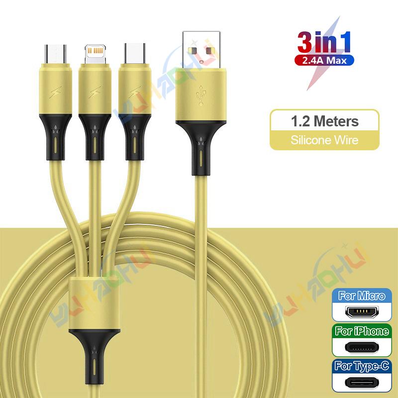 2.4A Макс. 3 в 1 USB-кабель для быстрой зарядки Lightning-кабель для iPhone Type C Кабель для зарядки мобильного телефона для Xiaomi Samsung USB Micro