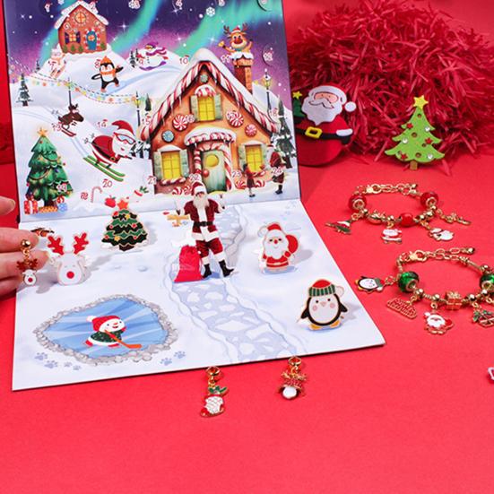 Рождественский адвент-календарь, набор для самостоятельного изготовления браслетов, обратный отсчет на 24 дня, ювелирные аксессуары, слепая коробка с 22 бусинами, 2 браслета для детей, подростков, женщин