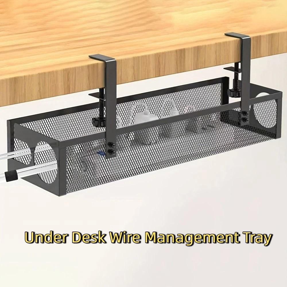 Carbon Steel Under Desk Wire Management Tray No Drilling Power Strip Cord Holder Office