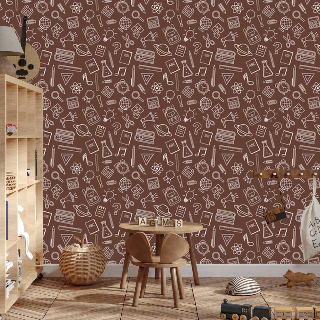 Wallpaper School Supplies Rust and Orange for Living Room and Bedroom 50x1000