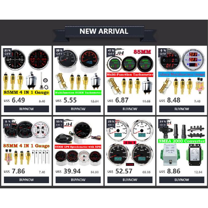 AD 85MM Multi-function 4 IN 1 Gauge Car Fuel Level 0-190 ohms Oil Pressure Water Temp Voltmeter 8-16V For Marine Boat 12V/24V