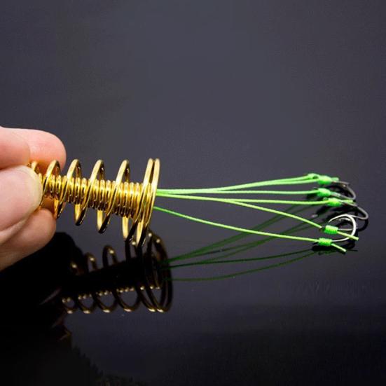 4Pcs/Set Trap Fishing Hook with Spring Carp Feeder Tangle-Free Heavy Duty Green Line Metal Barbed Fish Hook Rig Carp Fishing Accessories