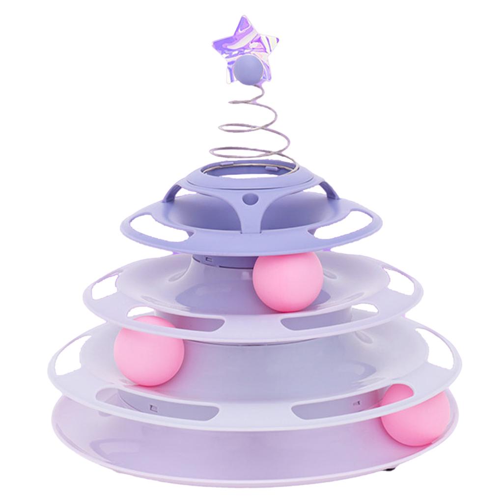 Cat Toy Roller 3 Levels Antislip Base Easy To Clean Interactive Turntable Track Toy for Batting Chasing Swatting Purple