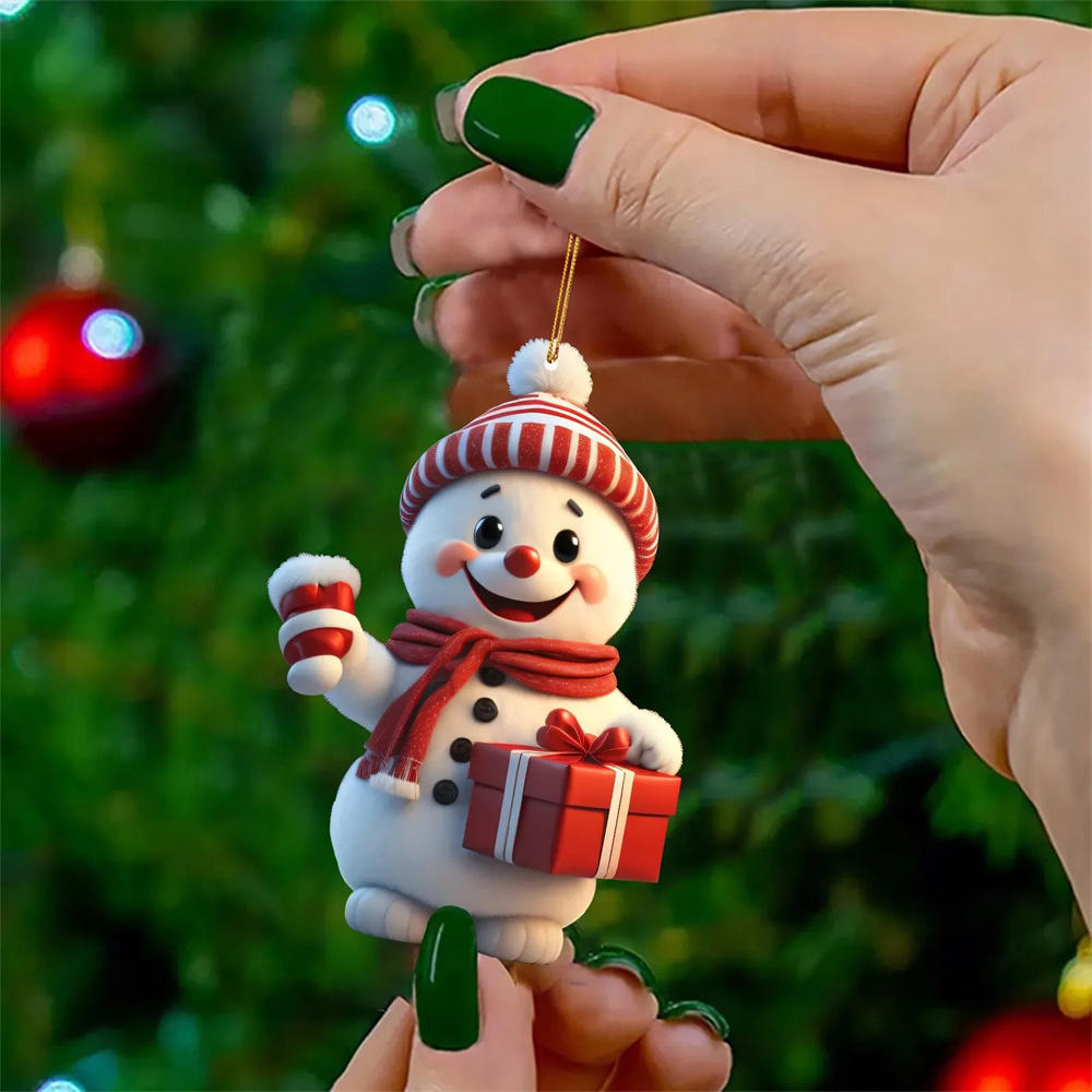 8cm Pink Snowman Hanging Pendants Christmas Decorations Xmas Tree Pink 2D Acrylic Ornaments Home Holiday Decoracion 2025 Navidad