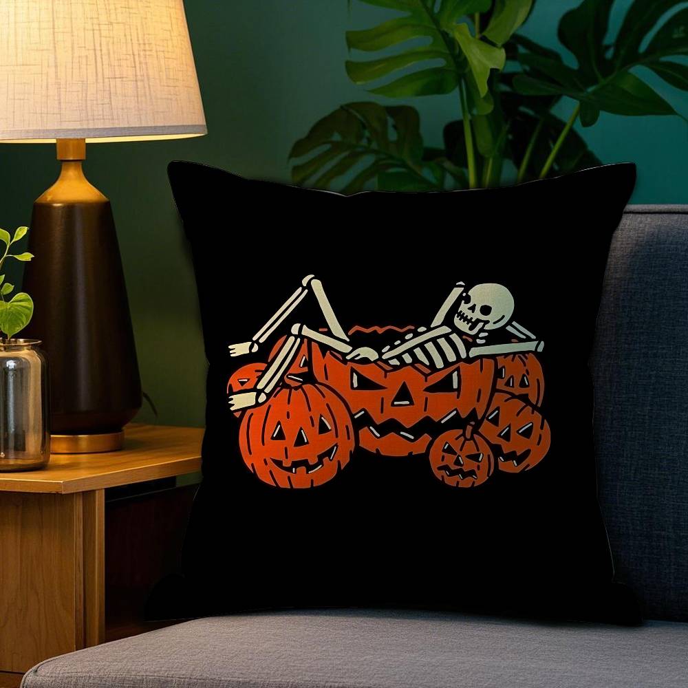 Halloween Pumpkin Skull Pillow Case Plush Fabric Soft Double Sided Print Home Sofa High Quality Cushion Cover Throw
