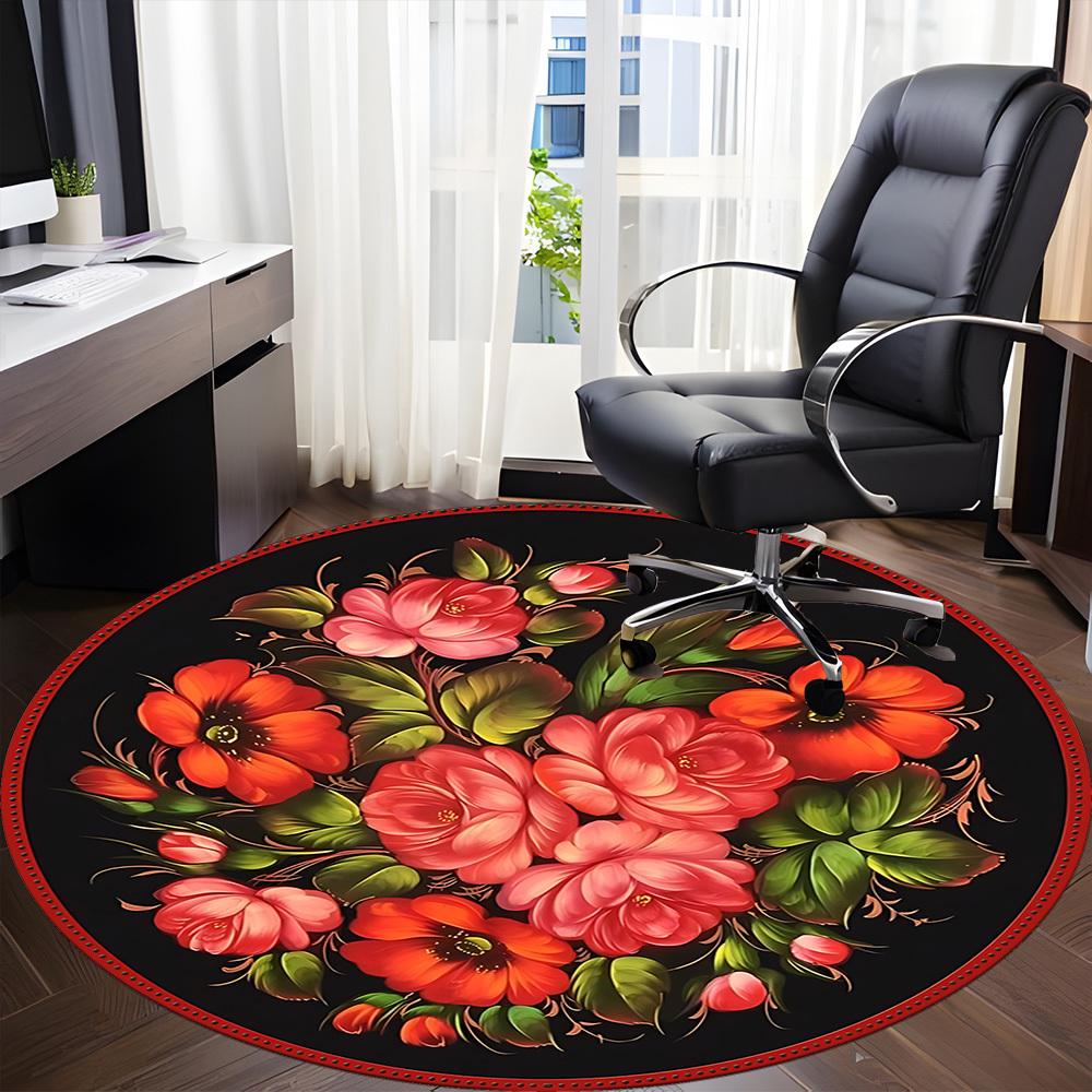 1pc Floral Bouquet Decorative Chair Carpet for Office, Round Non-Slip Durable Large Size Office Carpet, Suitable for Office, Beautiful Decoration