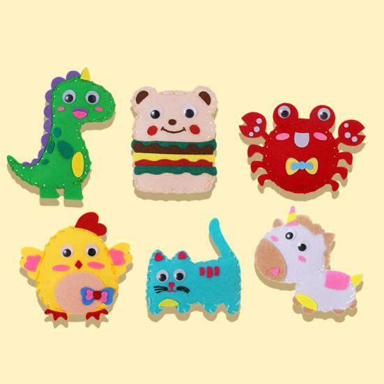 6 шт./компл. детский швейный набор с нитками, иглой, хлопковым наполнителем, цепочкой из бисера, пластиковыми глазами, плюшевая игрушка ручной работы, набор для шитья чучел животных