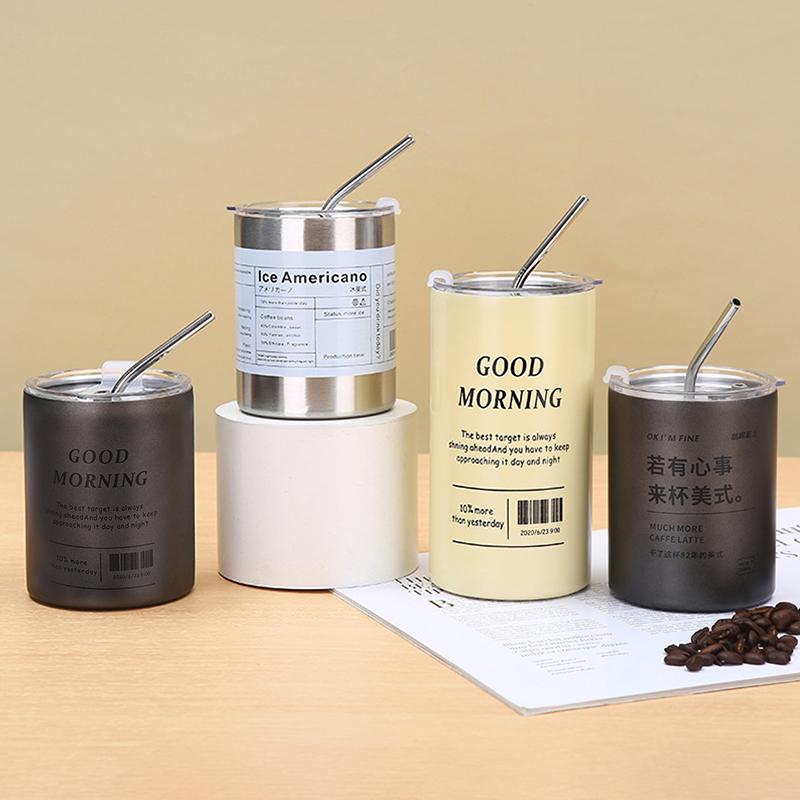1Pc Vacuum Stainless Steel Kettle Double Layer Mug With Straw Coffee Mug Ice Urchin Coffee Mug