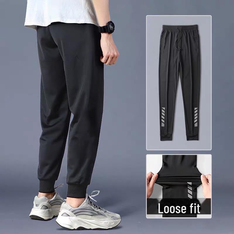 2021 Men's Summer Ice Silk Breathable Stretch Casual Pants - Loose, Airy, Nine-Point Sports Design
