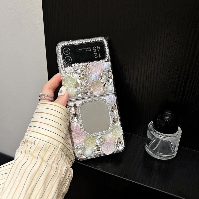 Алмазный Цветок Квадратное Зеркало Чехол для Телефона для Samsung Zflip6 Flip W23flip Складной Fold5 Роскошный