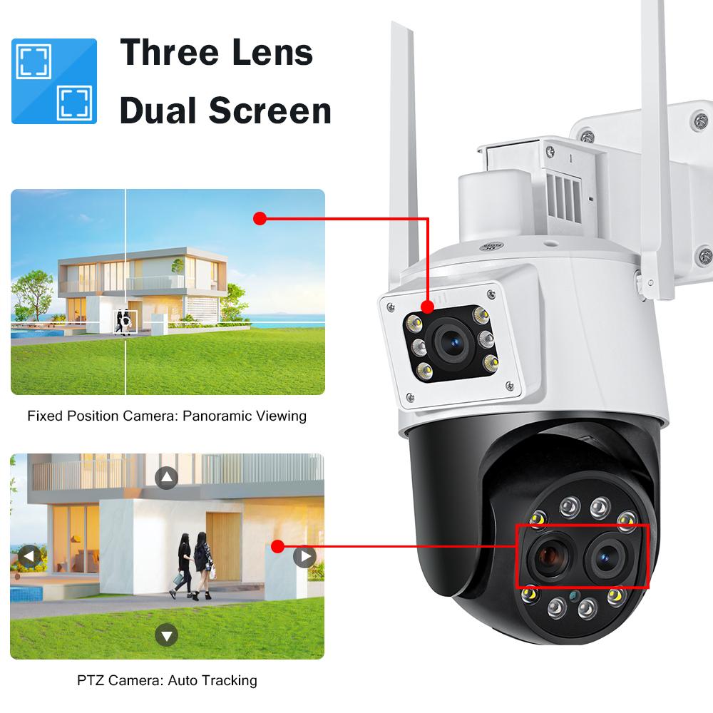 6K 12MP Wifi IP-камера с 10-кратным оптическим зумом, тремя объективами, двумя экранами, видеонаблюдением 4K 8MP, камера видеонаблюдения