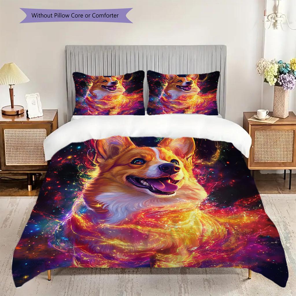 Corgi Pattern Bedding Quilt Set Quilt Cover Pillowcase Home Decoration Birthday Gift (1 * duvet cover + 2 * pillowcase, without core)