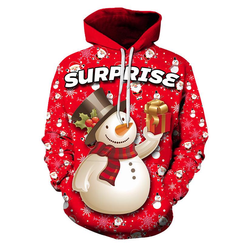 D Print Santa Hoodie Mens Casual Long Sleeve Sweatshirt