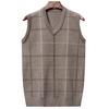 Sweater Vest Knitted Loose Pullover V Neck Plaid Print Elastic Soft Warm Mid-aged Father Grandfather