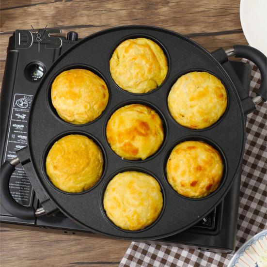 Сковорода для выпечки торта с 7 отверстиями, гладкая сковорода для омлета, антипригарная сковорода для шариков осьминога, омлетница для завтрака