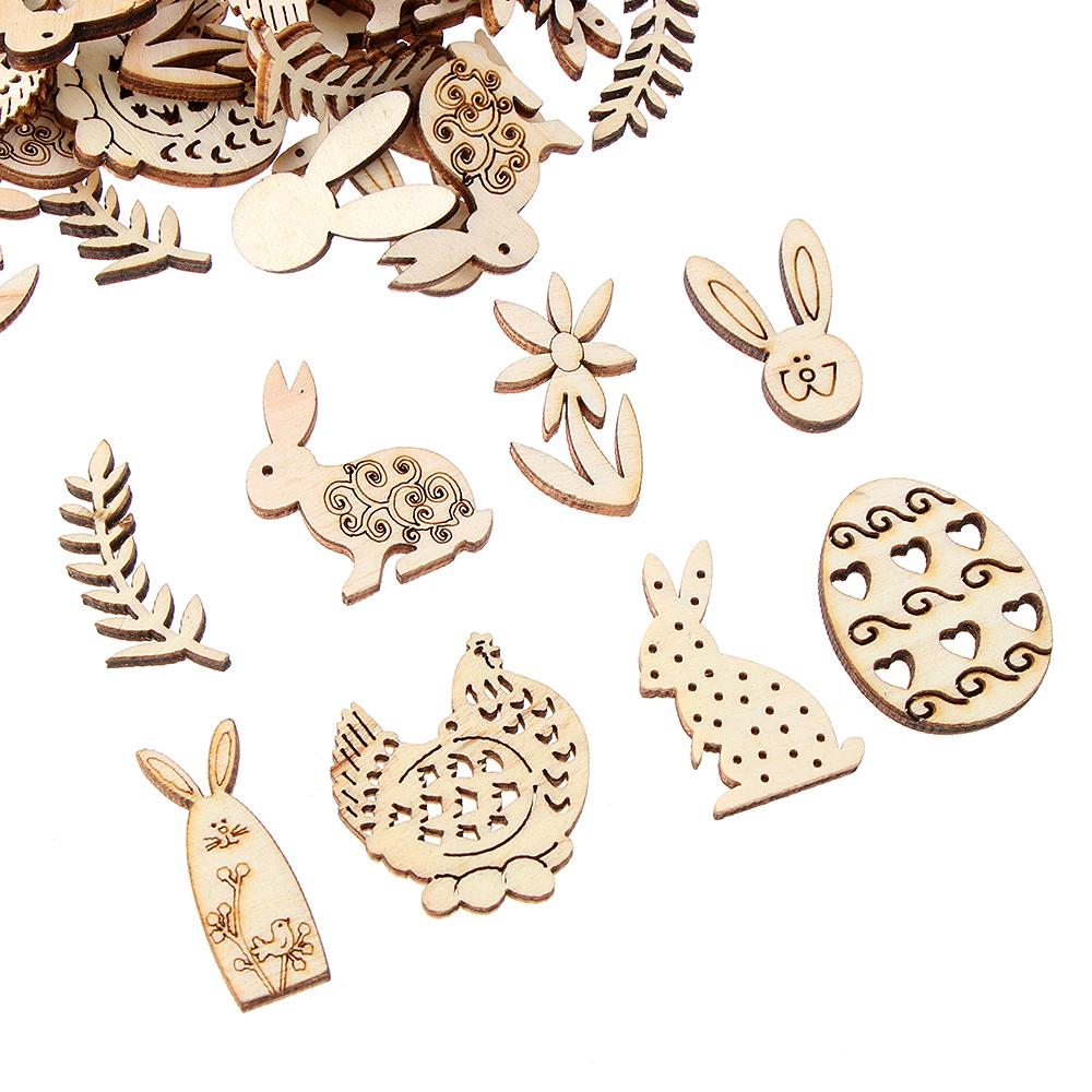 Household DIY Craft Eggs Hanging Ornaments Wood Slice Easter Decorations Easter Rabbit Wood Chips