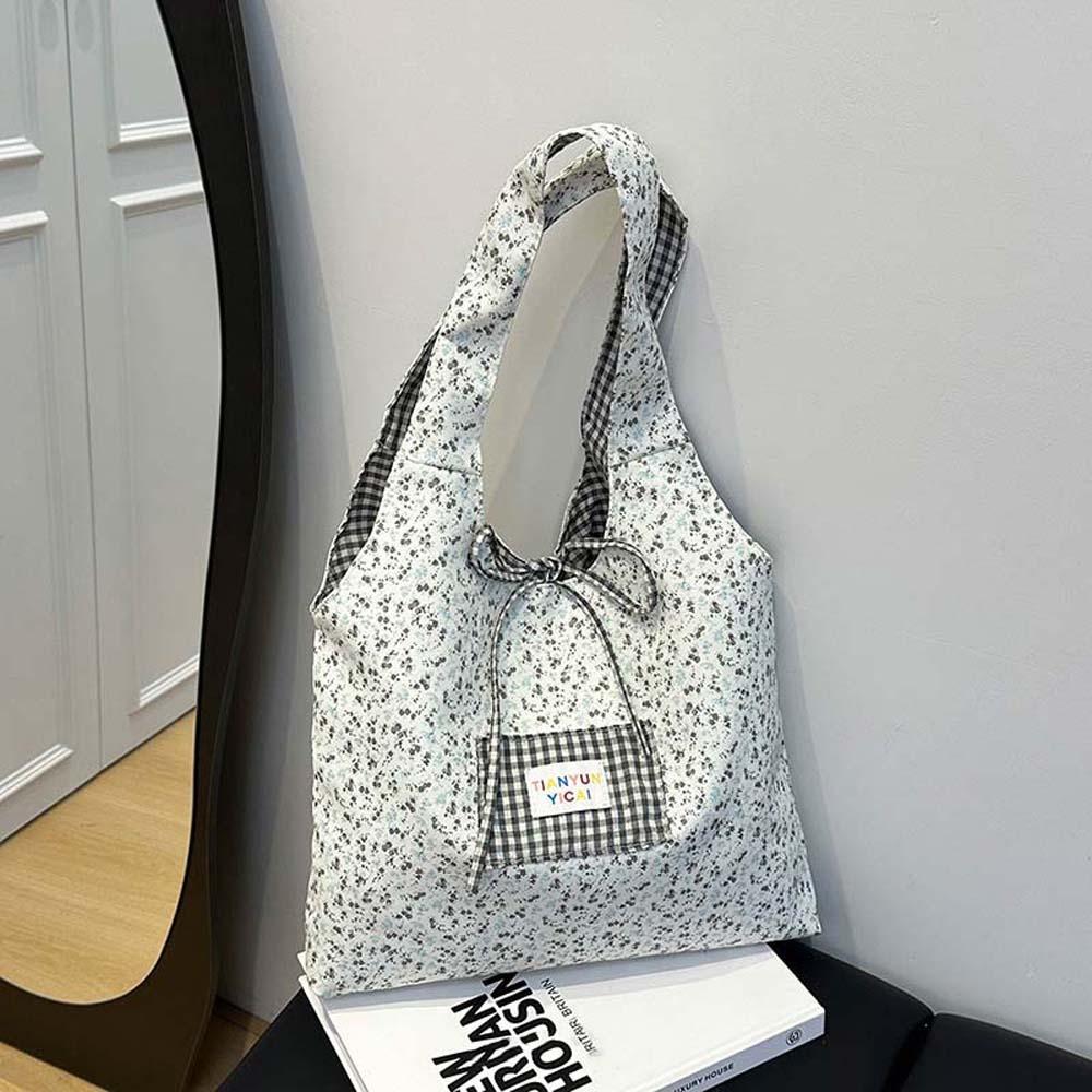 Sweet Plaid Cloth Vest Pouch Lattice Women Floral Handbag Simple Tote Bag Summer