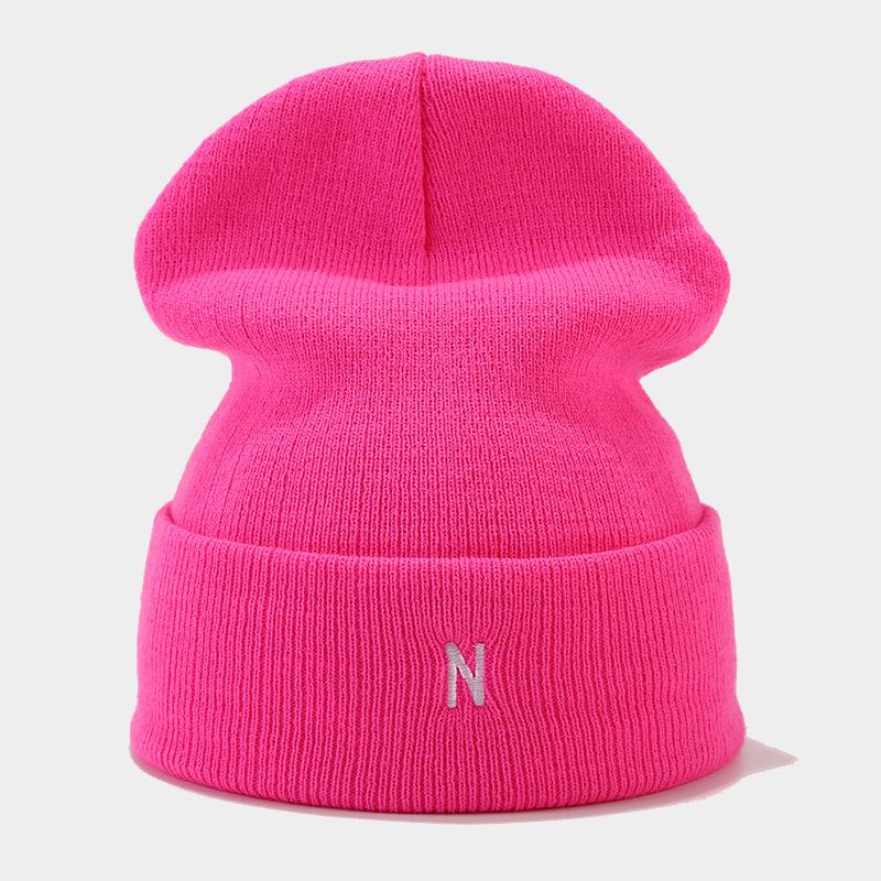 New fashion trendy brand N letter embroidered knitted hat women's personality versatile outdoor thermal hat, men's simple wool hat