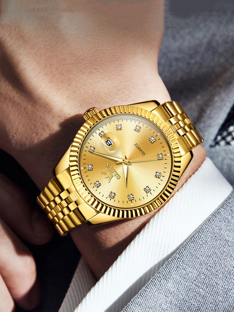 OLEVS Brand Classic Business Style Gold Steel Watch for Men High Quality Waterproof Luminous Date Quartz Mens Watches