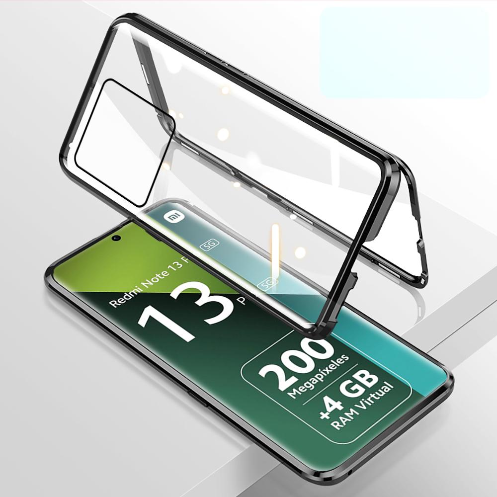 Магнитный двухсторонний защитный чехол на 360° для Xiaomi Redmi Note 13 Pro 5G Note13 13Pro 4G, чехол спереди и сзади, стеклянный металлический каркас