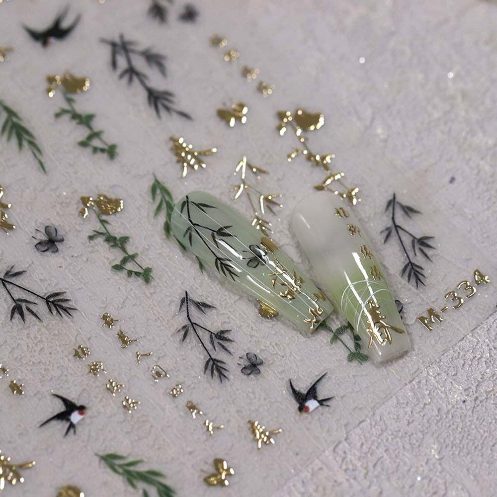 Наклейки для ногтей с китайскими цветами и жемчугом, бамбуковые листья, китайские украшения для ногтей, леди