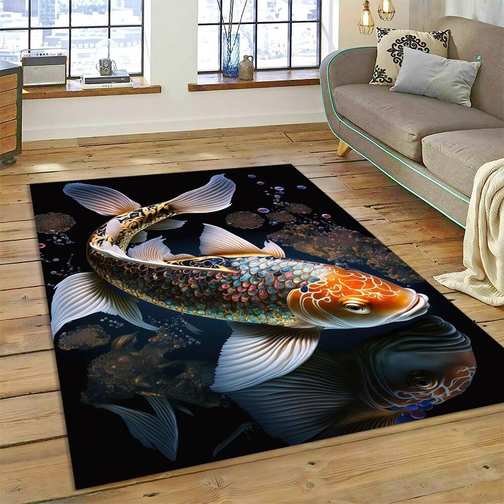 Koi Carp Naturalize Yin Yang Fish Cartoon Carpet Rug for Home Living Room Bedroom Sofa Doormat Decor,Kids Area Rug Non-slip Mat
