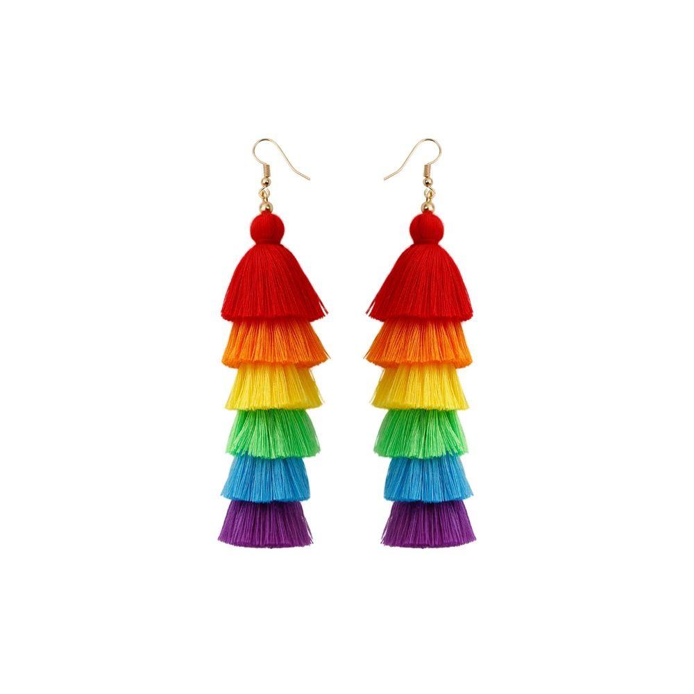 Rainbow Layered Long Drop Dangle Earrings Lightweight Trendy Pride Jewelry  Gift