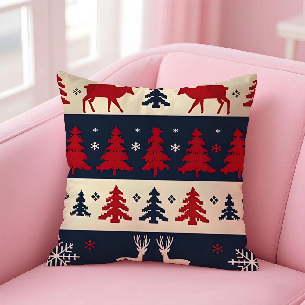 Christmas Adorable Reindeer Cushion Cover Linen Pillowcase Cover Soft Decor for Sofa Home Room