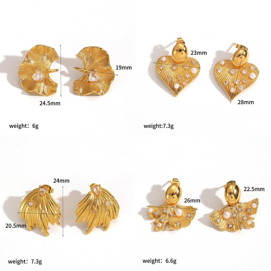 French Retro Pearl Earrings With Heart Shape And Pvd Gold Finish For Female Style Accessory