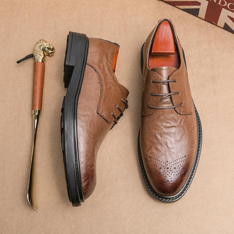 Luxury Brand Men's Leather Business Shoes Elevated Shoes Brogue Shoes Men's Banquet Dress Shoes Pointed Loafers Free Delivery
