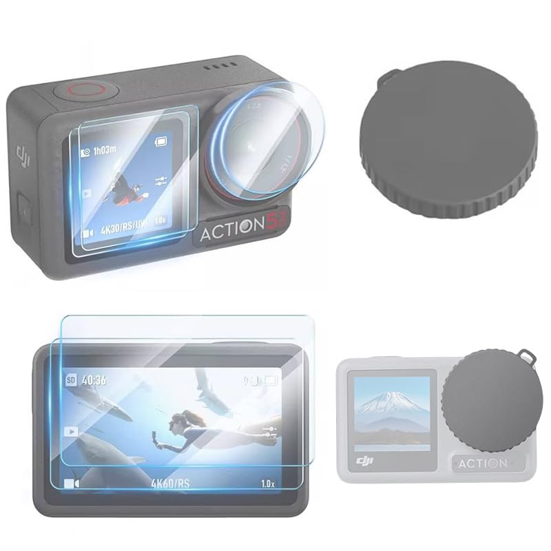 Osmo Action 5 Pro Tempered Glass Film Set Compatible with Osmo Action 5 1 Silicone Lens Protective Cover 6 Tempered Glass Protection [7 Pieces] Pro, +