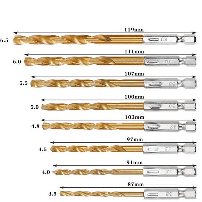 Набор сверл из быстрорежущей стали с титановым покрытием, 13 шт., набор сверл с шестигранным хвостовиком 1/4, 1,5–6,5 мм, шестиугольная ручка, спиральное сверло