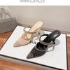 Fashion Slippers Woman Designer Mesh Open Heel Sandals Shoes Fashion Print Pointed End Women High-heel Pumps Sexy Stiletto Lady Mules