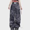 Джинсы с высокой талией и широкими штанинами весна/лето 2024 года с вышитым драконом