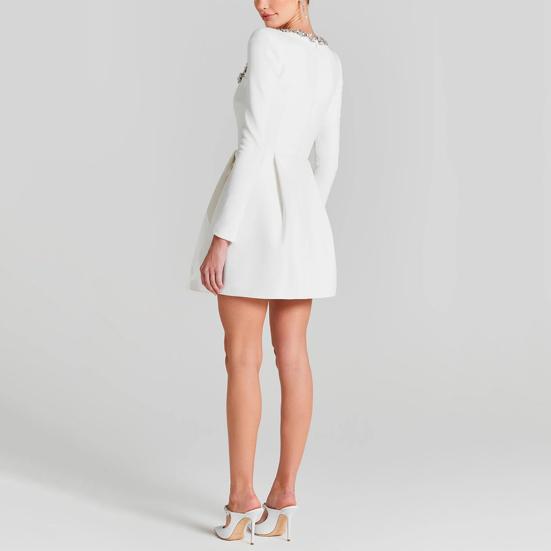 Женское платье со стразами, квадратным вырезом, длинными рукавами, однотонное мини-платье А-силуэта, длиной выше колена, осенне-весеннее платье для свиданий и вечеринок