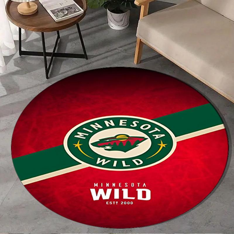 1PC Minnesota-Wild Hockey Team Round Rug, Non-slip Chair Mat, Home Decor, Circle Carpet Perfect for Office, Bedroom, Living Room,Christmas gift