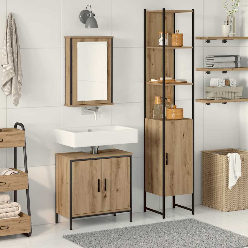 Bathroom Furniture Set with Shelf and Door 3 pcs Brown Particleboard