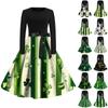 Women's Fashion Crew-neck Casual Slim-fit St. Patrick Print Long-sleeved Dress