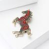 Luxury Rhinestone Horse Brooches Casual Metal Badge Pin Vintage Zodiac Animal Lapel Pins  for Women