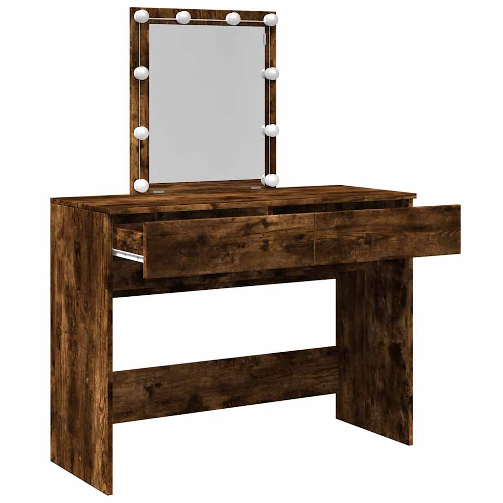 Makeup Table with LED Lighting Smoked Oak Finish 100 x 40 x 130 cm