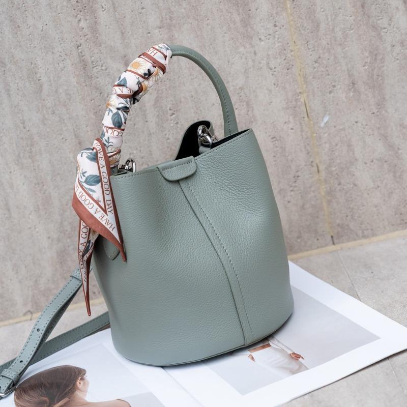 Сумка-ведро из натуральной кожи большой вместимости, корейская версия, простая женская сумка через плечо из коровьей кожи с ремешком через плечо